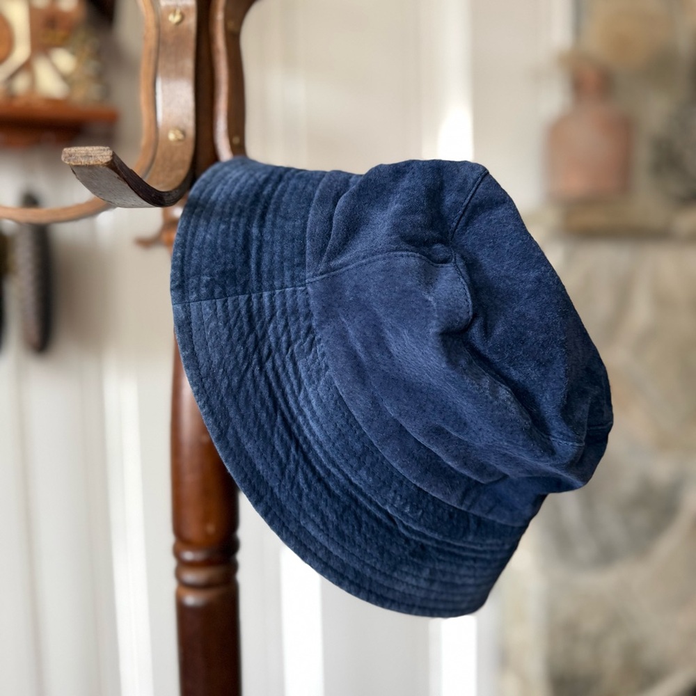Vintage Pig-suede Leather Blue Bucket Hat